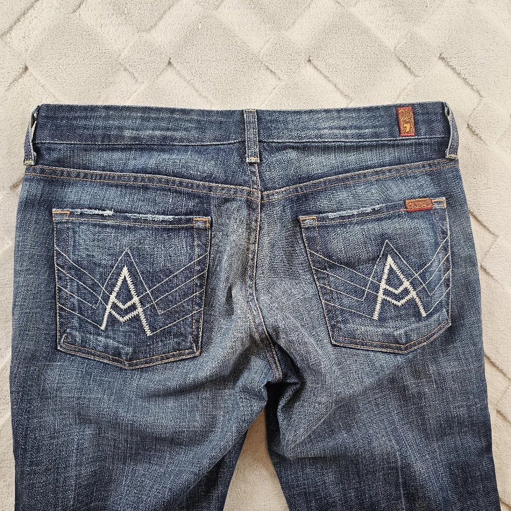 7 For All Mankind A Pocket Boot Cut Jeans Womens 31 Dark Wash Whiskered Cowgirl - Picture 9 of 10